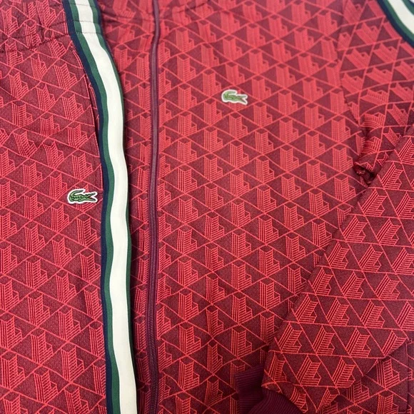 Lacoste Burgundy Geometric sweatsuit/ jacket and pants - Picture 4 of 6